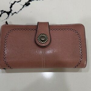 Women's Blush Rose leather Wallet with Floral Button Accent